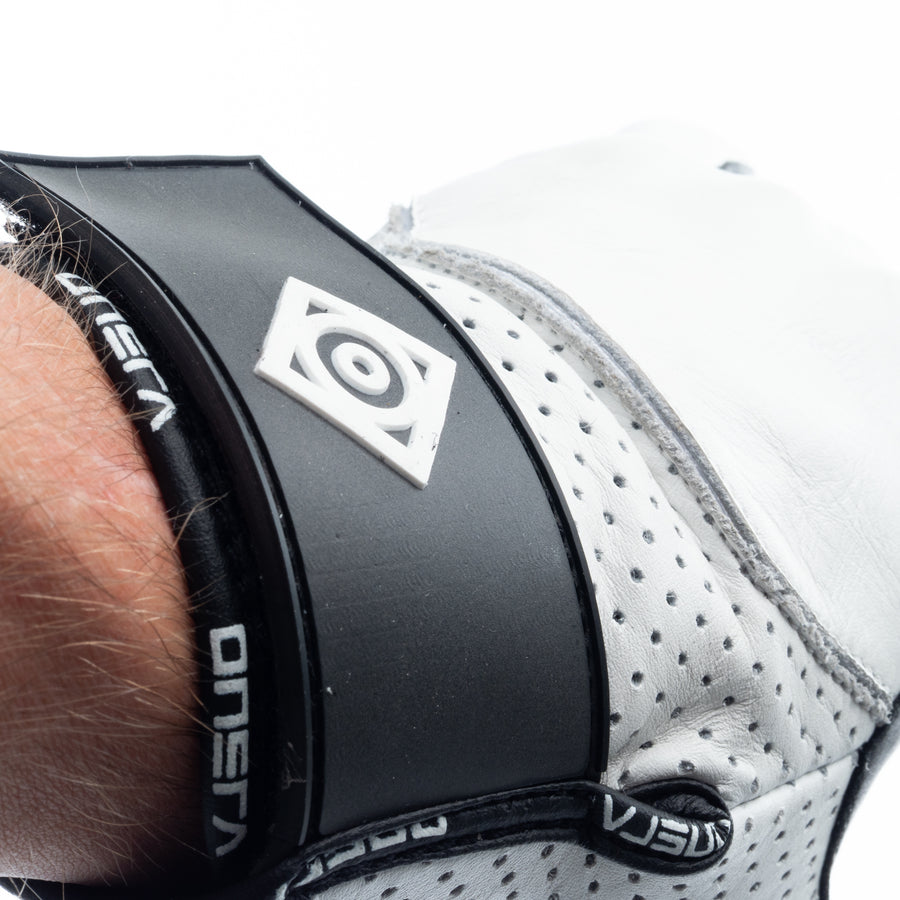 ULTRALIGHT Long-Finger White Motorbike & Eskate Gloves – wrist strap close-up