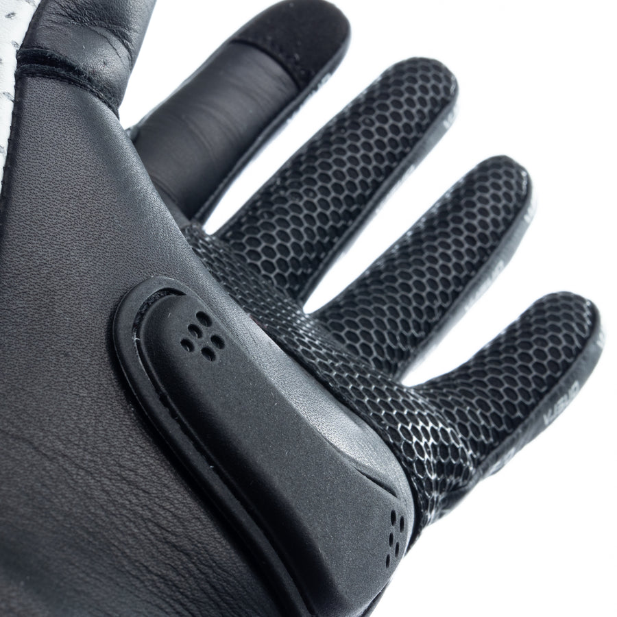 ULTRALIGHT Long-Finger White Motorbike & Eskate Gloves – palm grip detail