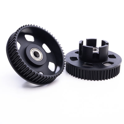 55T speed pulleys for electric skateboards, compatible with plastic all-terrain hubs and ONSRA boards, shown with bearings pre-installed.