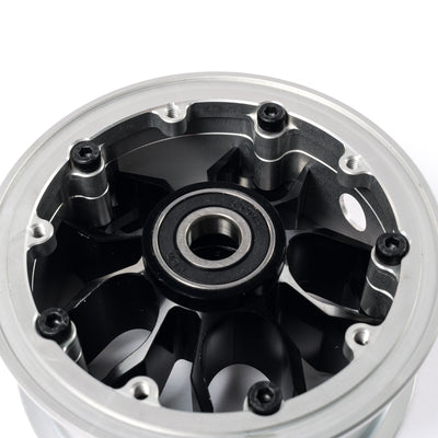 CNC aluminum electric skateboard wheel hub with black spokes and silver rim for BC3 PRO and VELAR 2.0 belt drive setups